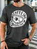 Caffeine And Gasoline Skull Helmet Unisexs Print T Shirt Retro Biker Text Graphic Tee Casual Short Sleeve Top Motorcycle Lover Gift