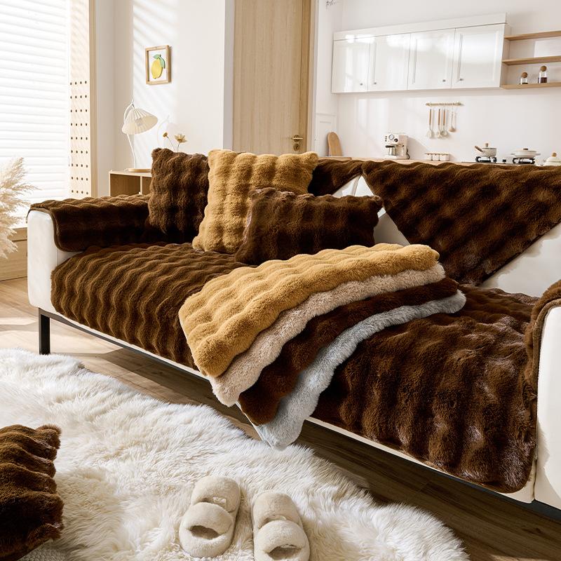 Special Plush Thickened Sofa Cushion, Winter Non-Slip And Dirt-Resistant Light Luxury High-Grade Leather Sofa Cover Cover Cloth Towel