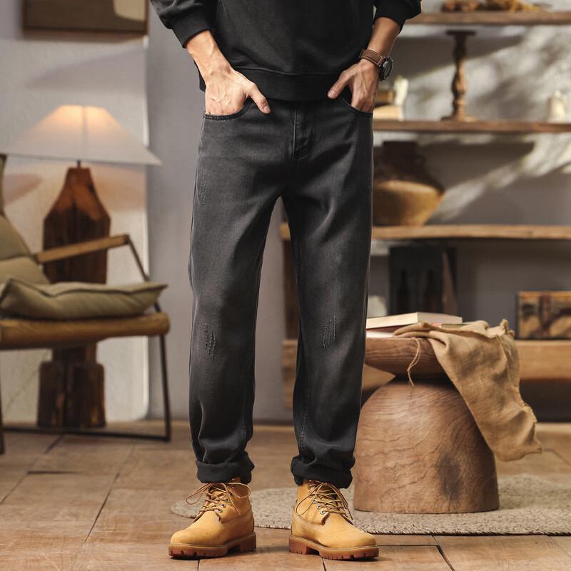 

Jie Leinuo Men s American Retro Washed Loose Straight-Leg Jeans 31