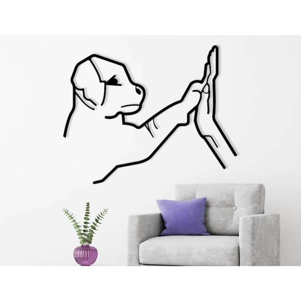 Minimalist Metal Wall Art Dog & Human Geometric Line Decor