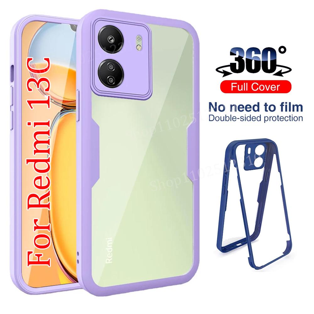 360 Full Body Phone Case For Xiaomi Redmi 13C 14C 12C 12 10C 10A 10 9C 9A 4G 5G Shockproof Clear Protective Bumper Cover Funda