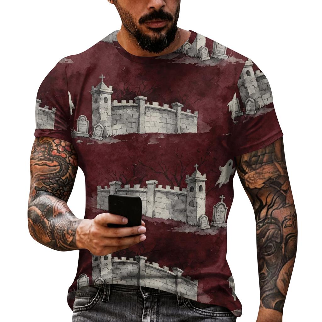 Men Halloween Graphic Short Sleeve T Shirt Casual Loose Fit Summer Daily Wear Top with Pumpkin and Spider Web Print
