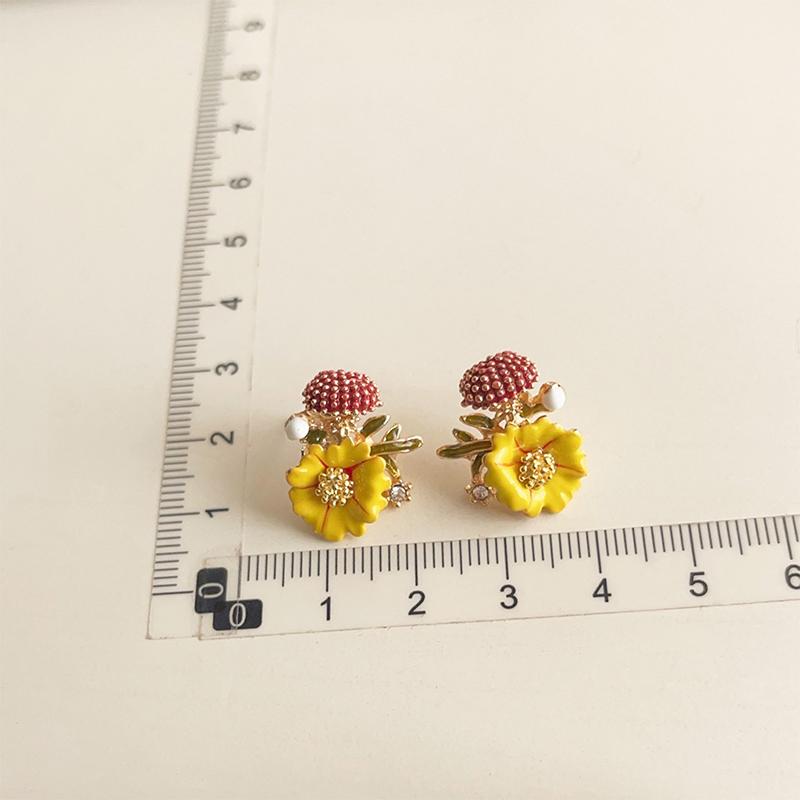 Dripping Enamel Flower Series Real 925 Silver Gold Plant Stud Earrings For Women Small Niche Accessories