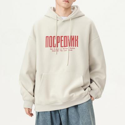 Lingrui Autumn And Winter Velvet Heavy Hooded Sweater Men'S Loose Japanese Retro Pullover Top Trendy Long-Sleeved Jacket