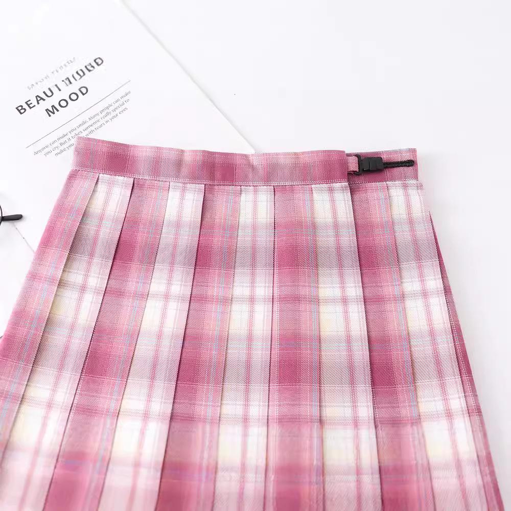 Japanese-Style High-Waisted Pleated Plaid Skirt - School Uniform
