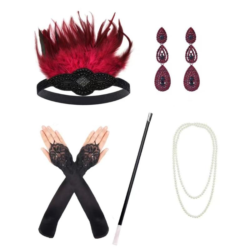 Sparkling Rhinestone Headwear Feathered Headgear Set Alluring Feathered Headband Comfortable for Halloween Singles Party