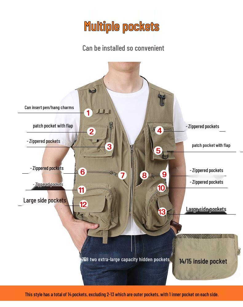 Men's Casual Multi-Pocket Mesh Vest for Fishing & Photography - Sleeveless Outdoor Spring/Autumn