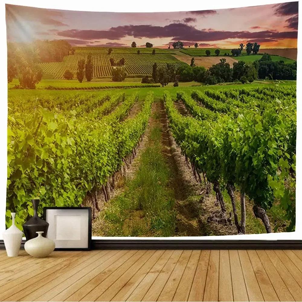 Vineyards Tapestry Sky Clouds Nature Parks In Mountain Outdoor Scenery Tapestry Wall Hanging for Bedroom Living Room Dorm Decor 74x94cm(29x37in)