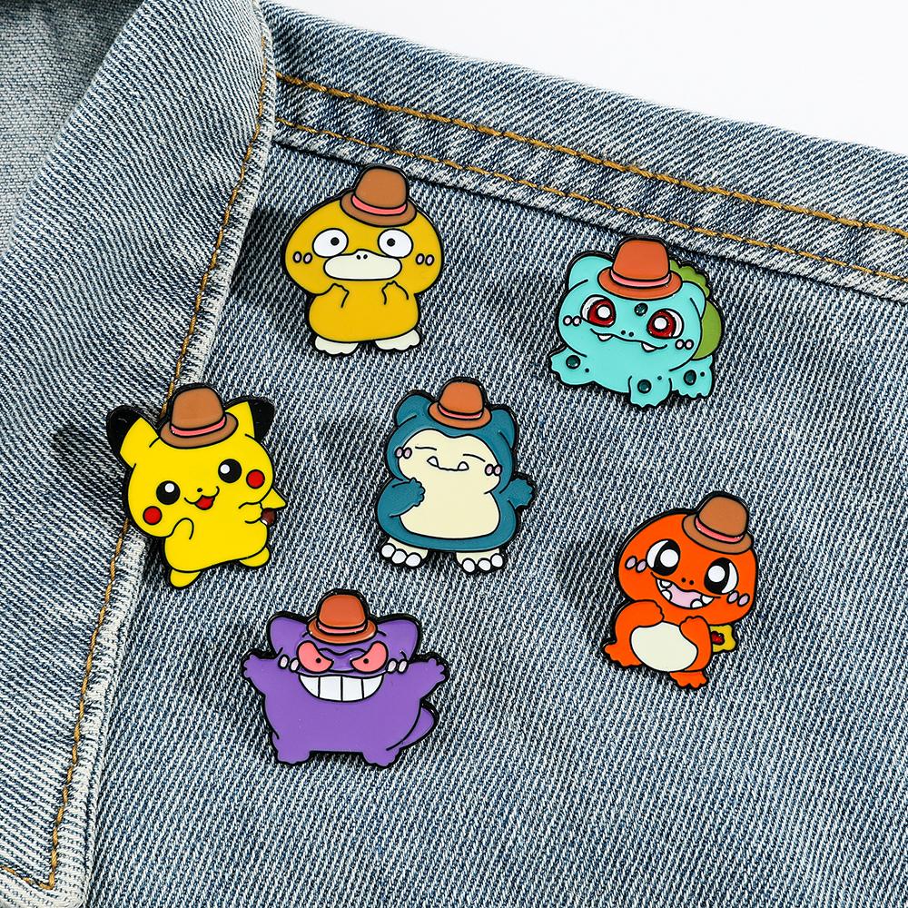 Anime Brooch Cartoon Figure Kawaii Pikachu Psyduck Bulbasaur Metal Badge Enamel Pin Jacket Jeans Lapel Pin Accessories