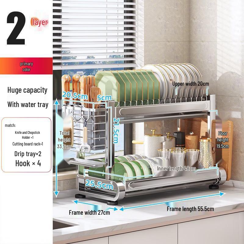 Stainless Steel Double-Layer Dish Drying Rack