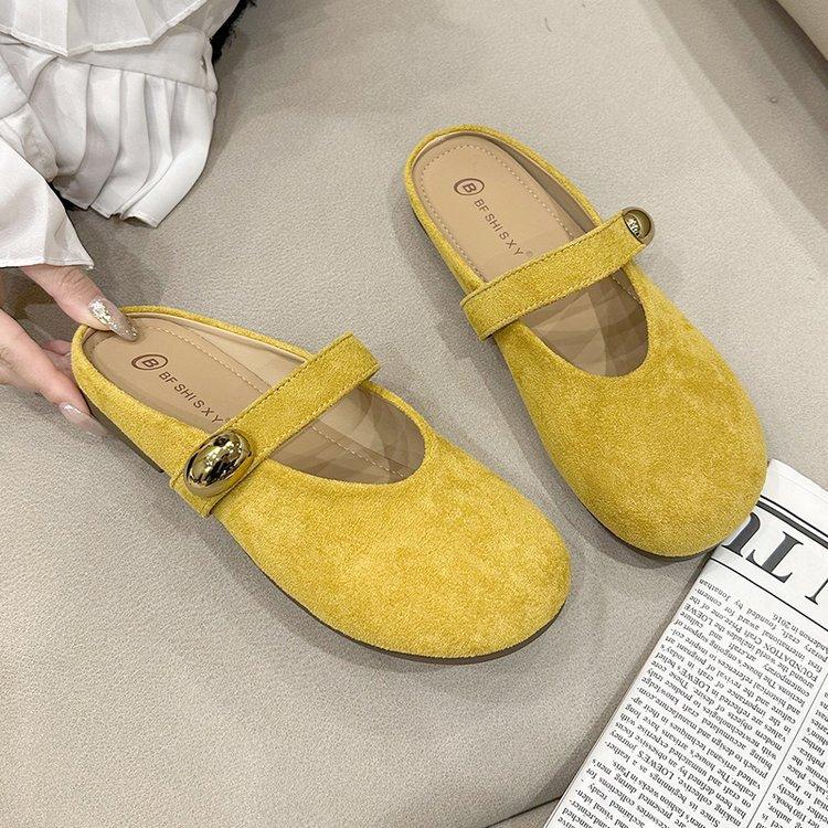 Sapato Único Francês Retrô de Boca Baixa para Mulheres na Primavera de 2025, Solado Suave e Macio, Sapato Único Amarelo de Sola Reta