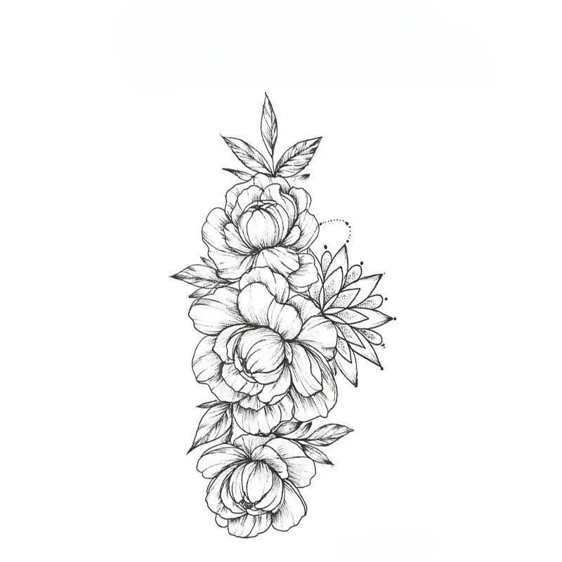 Sexy Black Large Snake Flower Fake Tattoo Stickers For Women Dot Rose Peony Temporary Tattoos Diy Water Transfer Tatoos Girls