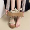 Women's casual slippers 2025 one word buckle strap open toe muffin bottom hundred fashion sandals thick bottom heightening shoes