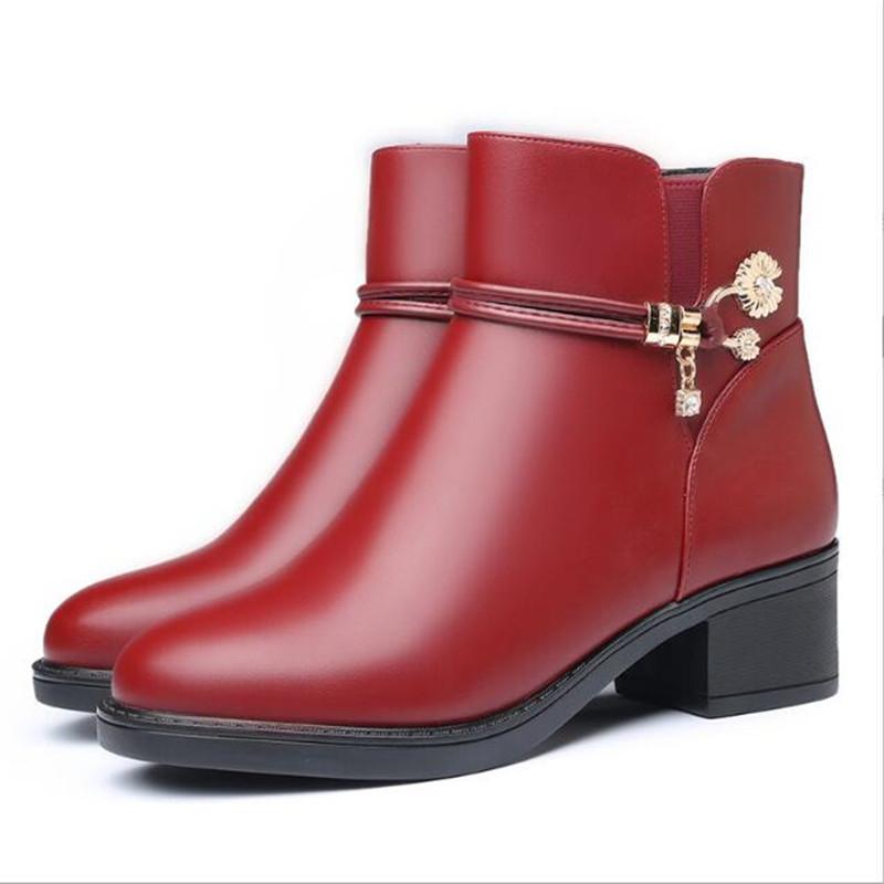 Winter Boots Genuine Leather Wedge Heels Women Snow Boots Famale Non-slip Warm Fur Ankle Boots Women's Casual Flat Shoes