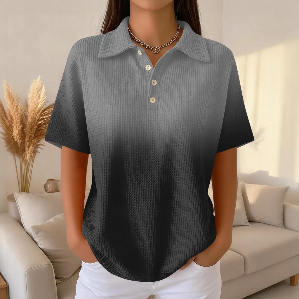 Women's Fashion Casual Lapel Short Sleeve Color Shirt Women's Up Tops
