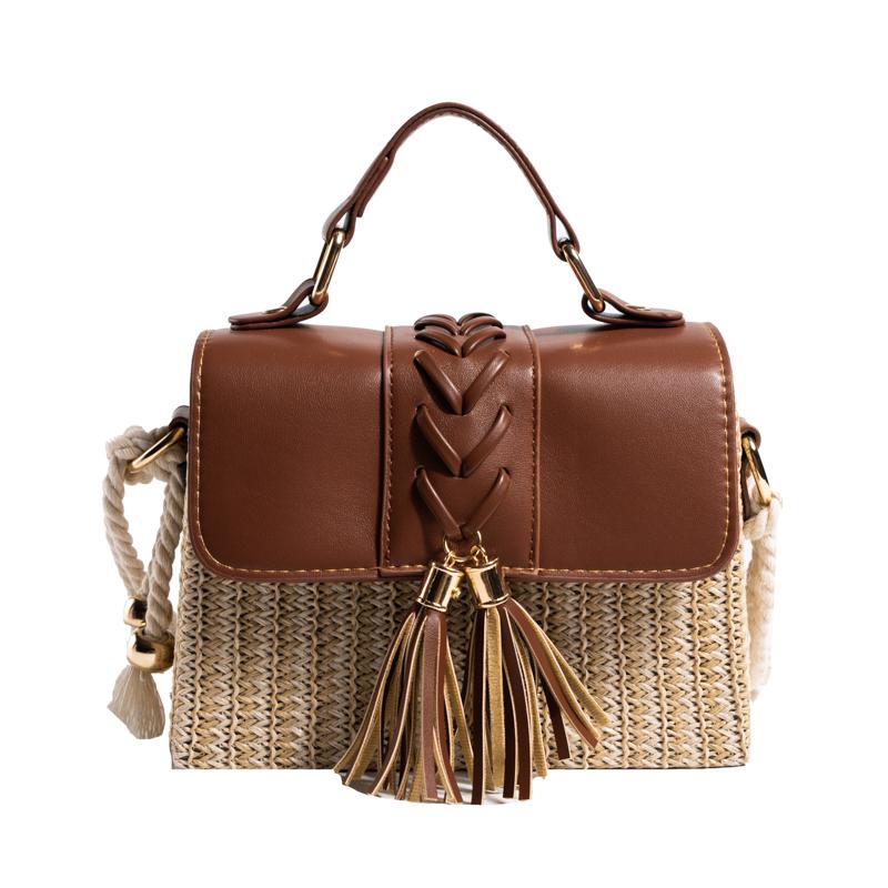 Straw Beach Bag For Women  Summer New Luxury Designer Handbags Hit Color Tassels Shoulder Crossbody Box Bag