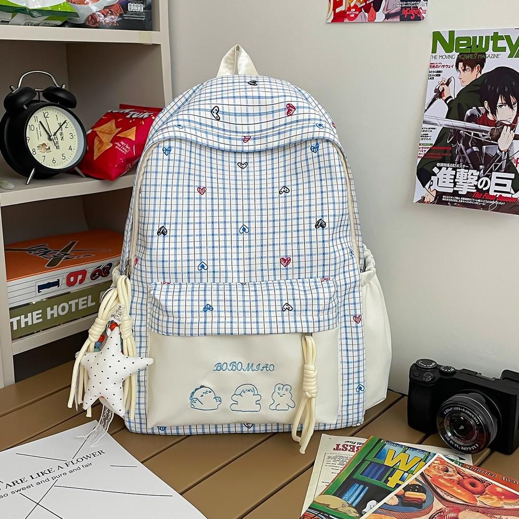 Schultasche neu ins Nische Karomuster Mode Koreanischer Rucksack Mittelschultasche Damen Hochwertiger lässiger Rucksack