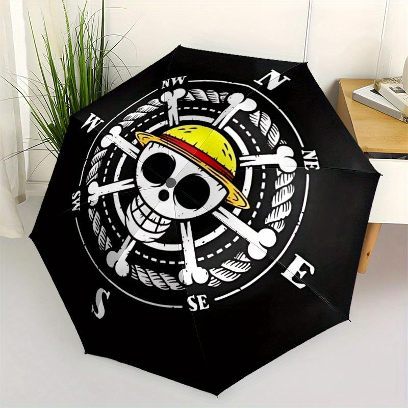 1pc One Piece Pirate Compass Automatic Folding Umbrella with 8-Rib Compact & Lightweight Design, Self-Opening/ Closing053