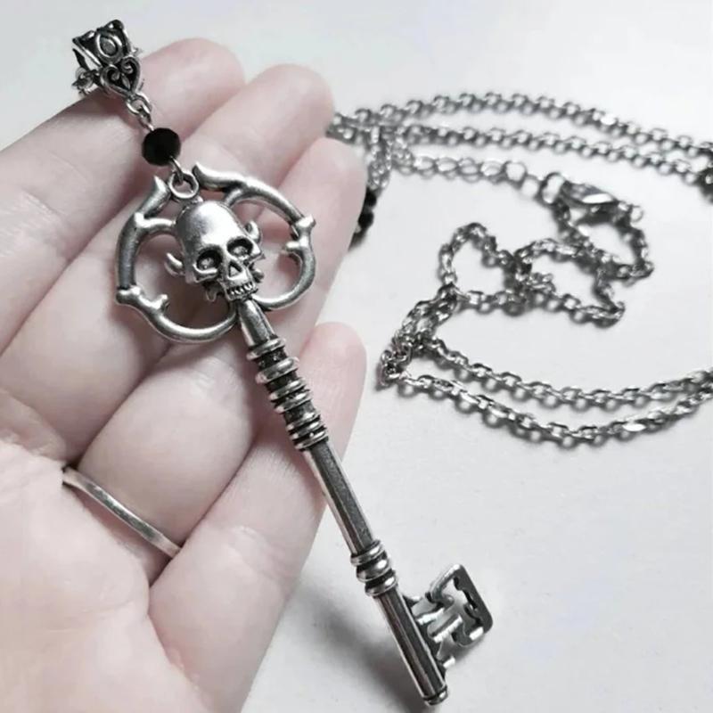 Collana Ciondolo Fascino Chiave Teschio Vintage Gioielli Festa Gotica Collana Pendente Lega Statement Punk Choker Catena Maglione