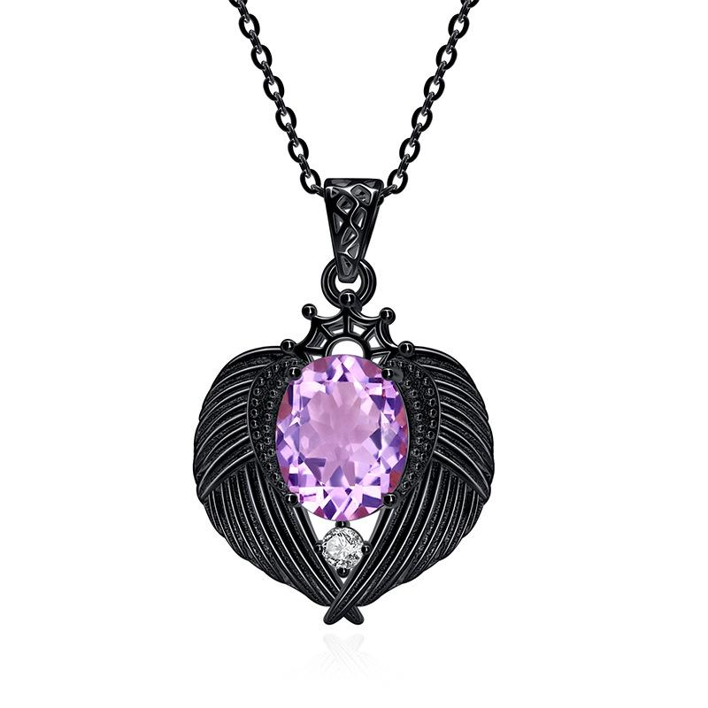 Natural Color Treasure Crystal Stone Angel Wings Pendant S925 Sterling Silver Necklace Women s Premium Clavicle Chain 925 silver