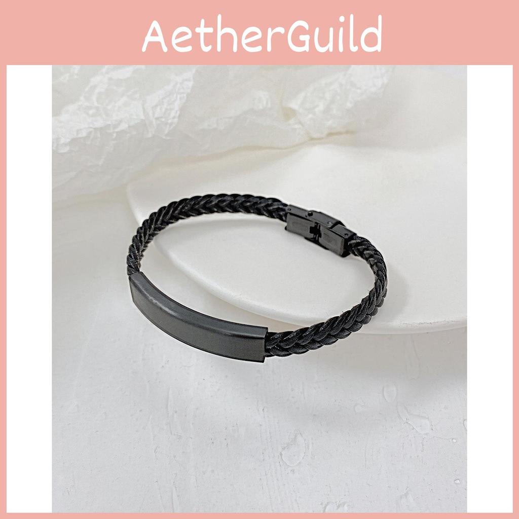 Fashionable Vintage Black Stainless Steel Bracelet Wholesale Woven Leather Cuff
