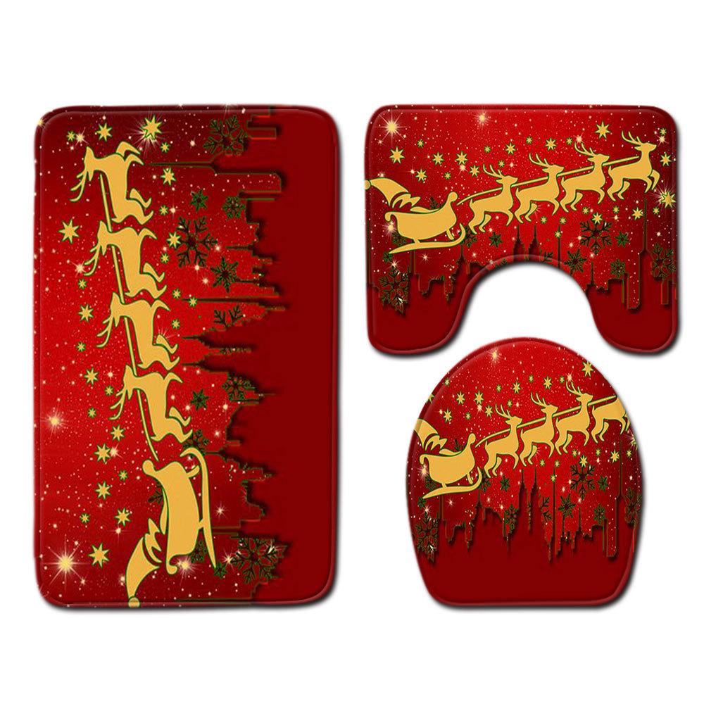 Christmas Bathroom Floor Mat Toilet Three-Piece Set