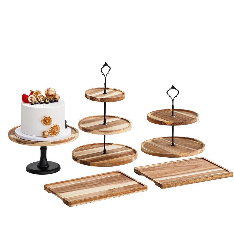 2/3 Tiers Detachable Cake Stand Wooden European Style Pastry Cupcake Fruit Plate Serving Dessert Holder Home Decor Wedding Party