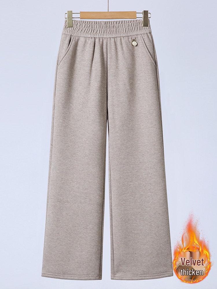 Luomeng Women s Plus Velvet Wide-Leg Winter Trousers - Stylish Warm Pants for Middle-Aged & Elderly 6XL (170-180 jin)