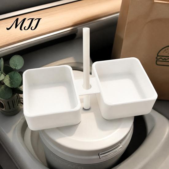 Dipping Sauce Cup for Car 3D Printed Holder Condiment Tray, 2 Compartment Dip Dispenser Container with Straw Hole, Universal Vehicle Tumbler Fast Food