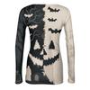 Women Halloween Print Long Sleeve Slim Fit Crew Neck Base Shirt Stretchy Ribbed Fabric Casual Top for Autumn and Winter