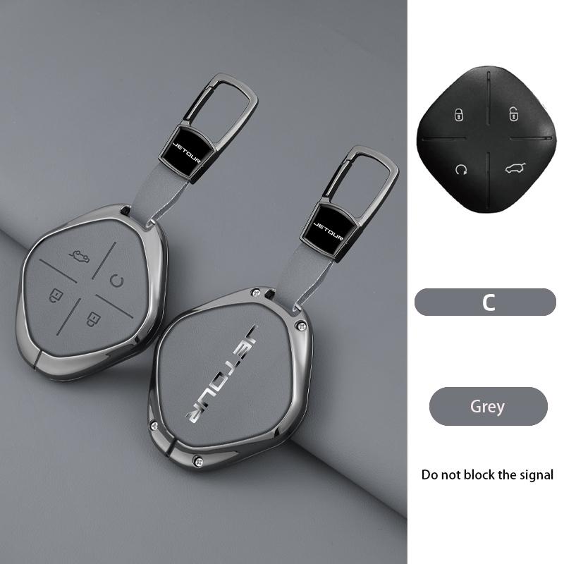Zinc Alloy Genuine Leather Full Case Auto Key Fob Cover Fit For Jetour Dashing X-1 Plus Dtc Auto Smart Key Fob Protective Housing Auto Accessories