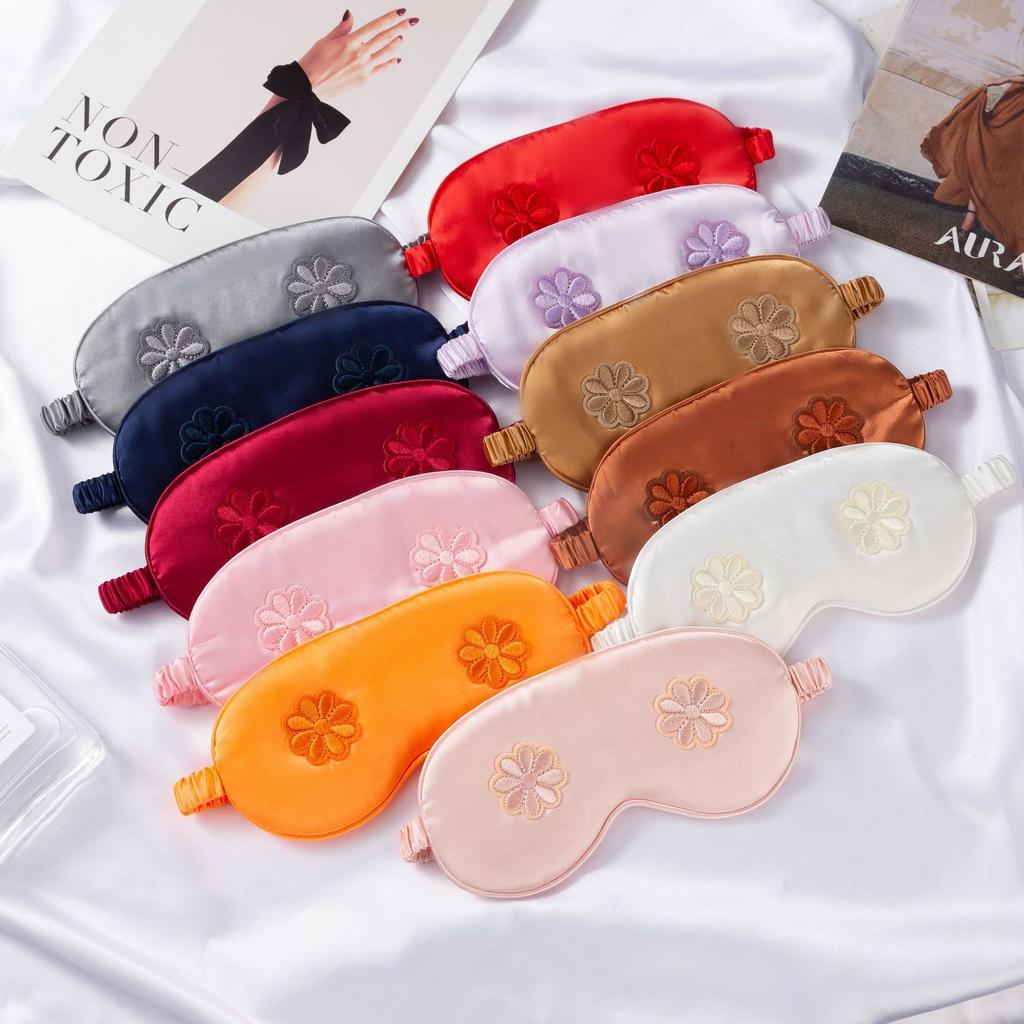 Flower Embroidered Eye Mask for Sleep Travel Comfort Women's Cosmetic Eye Mask with Flower Design