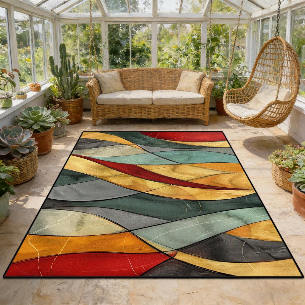 Modern Abstract Geometric Fluffy Sunroom Rug Living Room Decoration Aesthetic Antiskid Carpet Big Size Easy Clean Soft Floor Mat