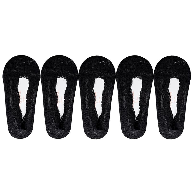 5 Pairs/Lot Socks Women's Ankle Short  No-Show Invisible Foot Summer Thin Cotton Set White Low Cut Boat Lace Silicone Non-Slip