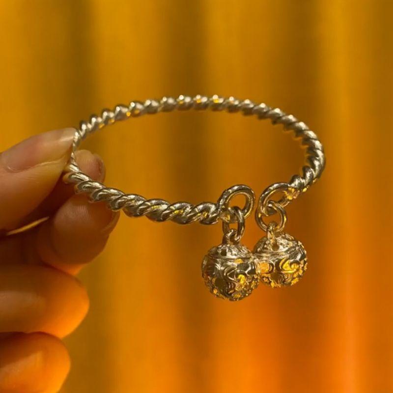 Silver plated bracelet S925 silver bracelet wedding bracelet twisted line Gong Ling ladies bell bracelet Chinese Valentine's Day couple jewelry