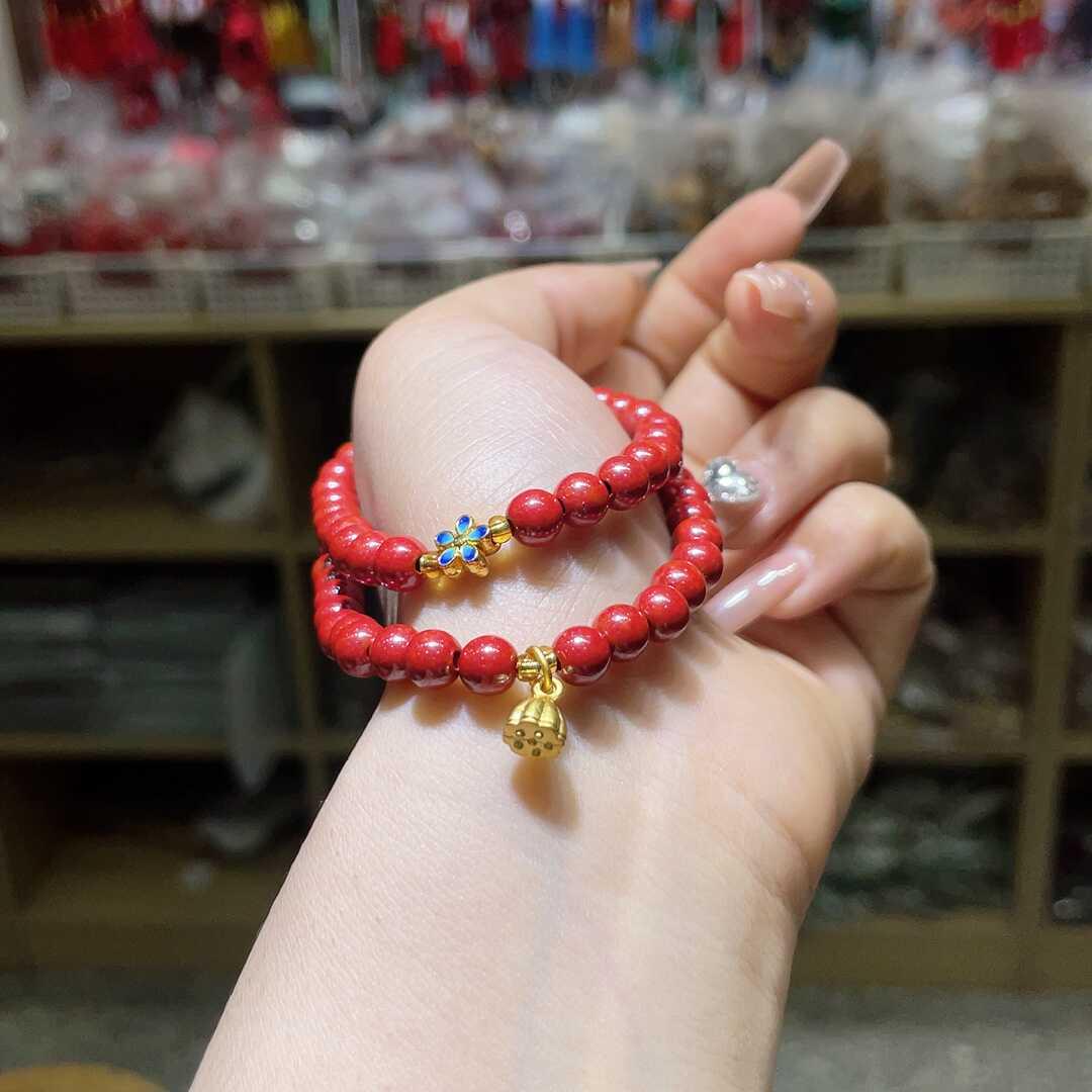 

Genuine Cinnabar Emperor Sand Double Circle Bracelet, 6mm Beads, Hot Selling Standard Purple Gold Sand Content