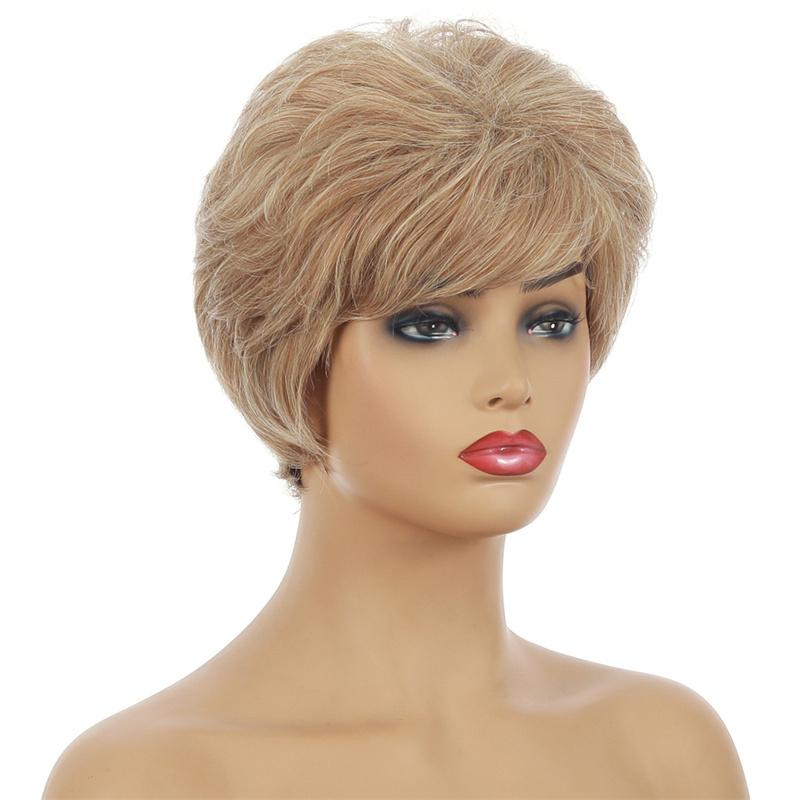 Blonde Curly Wigs for Women Synthetic Hair Heat Resistant Natural Wig with Bangs Short Bob Wigs for Mother Daily Wear Wig Casual