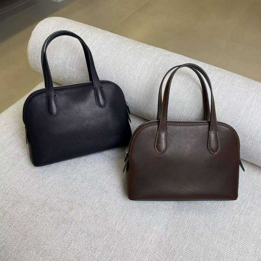 Niche first-layer cowhide minimalist 2026 new spring and summer shell bag single shoulder crossbody portable commuter bowling bag