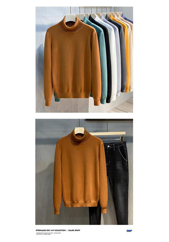 Trendy Herentrui met Hoge Hals, Dik Gebreid, Dubbele revers, Koreaanse Stijl