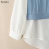 ZANZEA Blouse Patchwork Ample Décontractée à Manches Longues pour Femmes