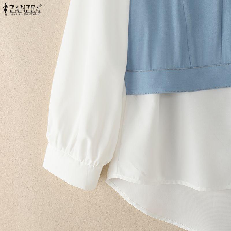 ZANZEA Blouse Patchwork Ample Décontractée à Manches Longues pour Femmes