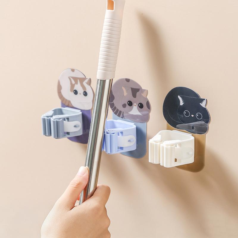 Self Adhesive Wall Mop Holder Brush Organizer Rack Multi-Purpse Door Keys Umbrella Hanger Hook Bathroom Toothbrush Storage