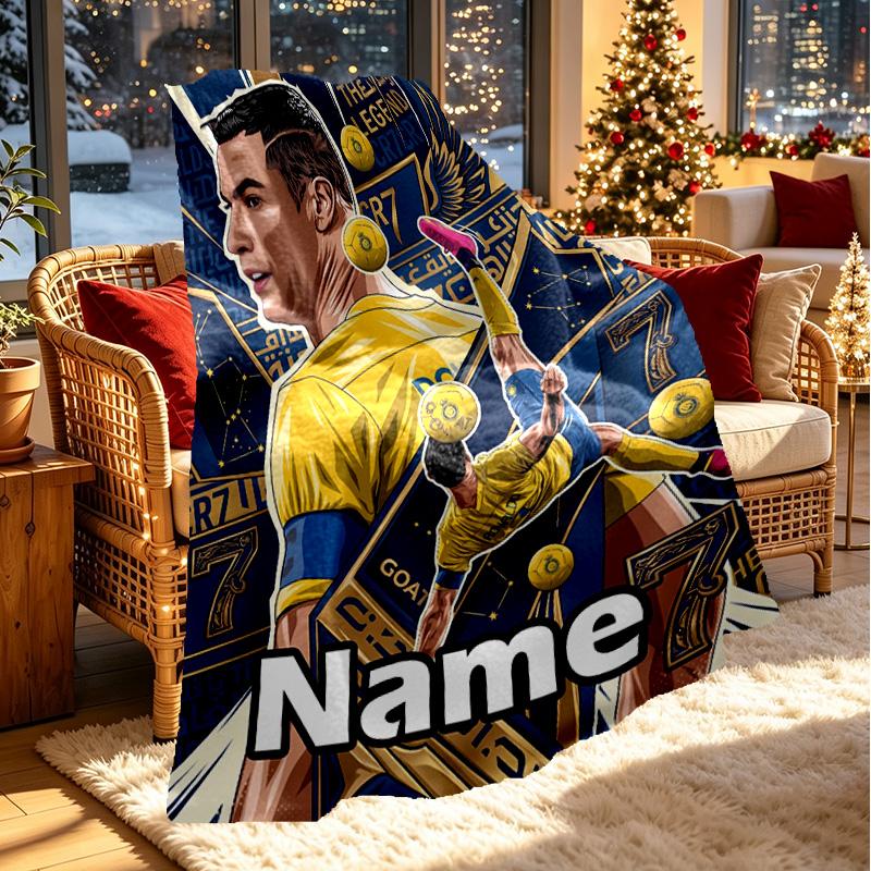 Custom Name Personalized Cristiano Ronaldo Print Blanket, Home Decor, Bedroom, Sofa, Camping, Couch, Gifts for Birthday Christmas