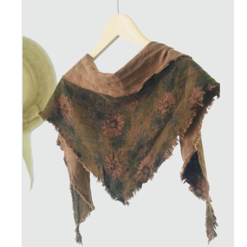 Johnature Vintage Flower Reversible Triangle Scarf Women Dour Seasons Versatile Decorative Bandana Scarf