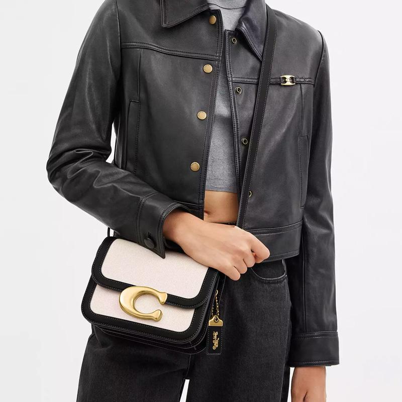 Coach Idol Tasche 21 Mode Logo Canvas und Leder Crossbody Umhängetasche Kleine Damen Taschen Messing Steinsalz Schwarz CR671-B4WRL
