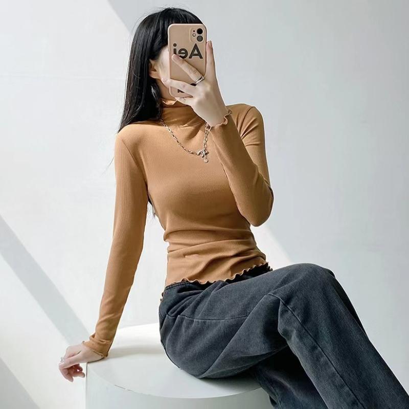 Long Sleeve Female Cold Basic Warm Shirt Bottom Shirt Large Size Heating Clothes In The Fall In The High Neck Inner Wear Padded Threaded T-shirt Tops