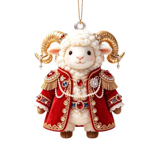 Holiday Gift Ideas 2027 New Year Sheep Ornament, 2D Acrylic Christmas Tree Pendant Xmas Hanging Pendants with String, Chinese Zodiac Goat Decor,