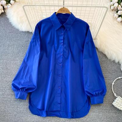 Elegante, eenvoudige, casual damesoverhemden in grote maten, lente- en herfstjurken, losse lantaarnmouwen, katoenen witte blouses, damesoverhemden met knoopjes en een effen top, maat S-5XL 26032