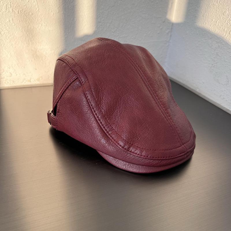 American Retro PULeather Plain Baker Beret Hat for Women Autumn Winter Unisex Beret Newsboy Cap Thicken Warm Duckbill Peaked Cap