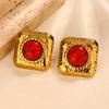 French Retro Turquoise Square Earrings 1111 Trendy Niche Design Sense Premium Earrings Titanium Steel Earrings